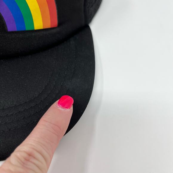 Black Trucker Hat with Rainbow Graphic Mesh Snap Back Baseball Cap Unisex - Picture 4 of 5